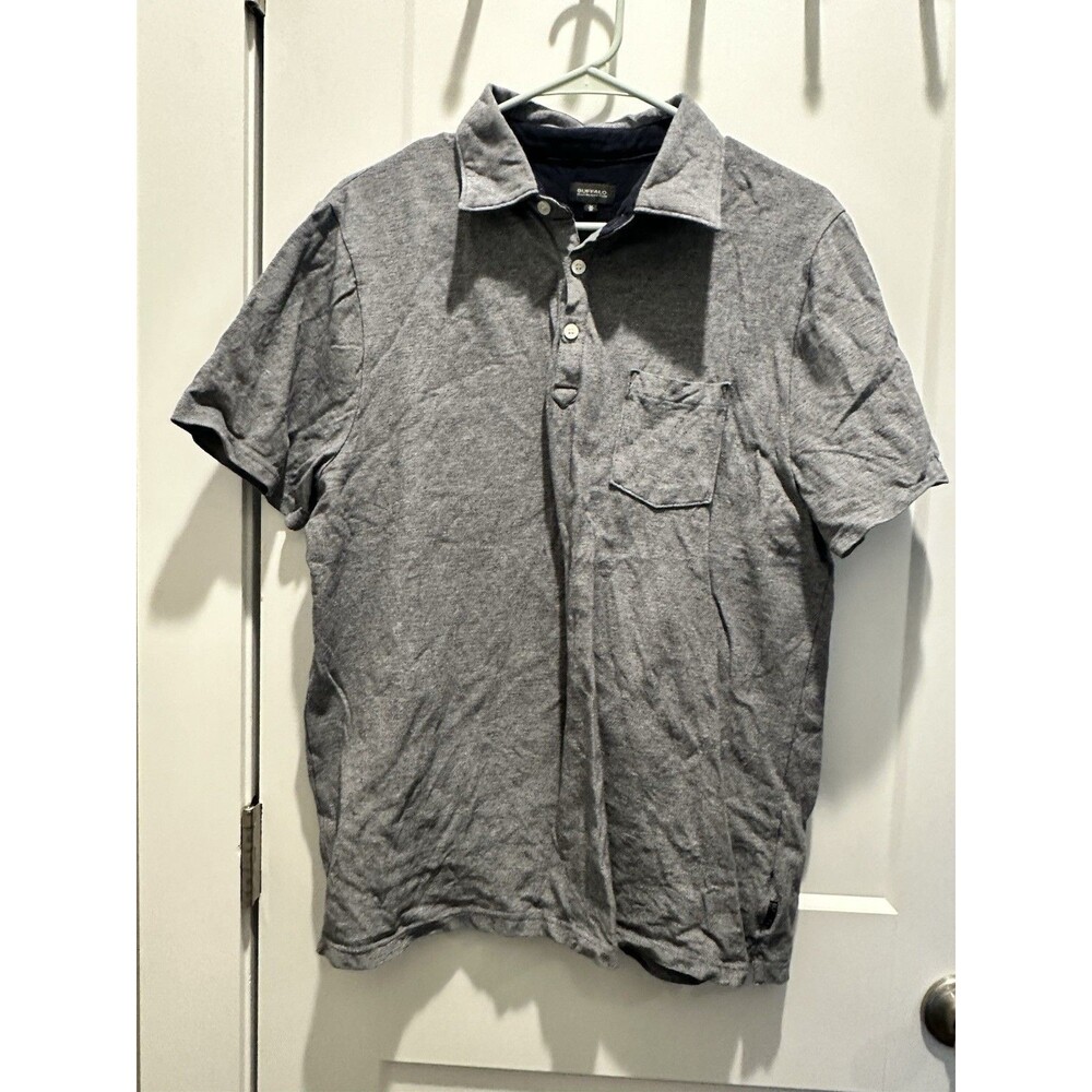 Buffalo David Bitton Polo Shirt Mens M Medium Grey Chest Pocket Stretch Cotton